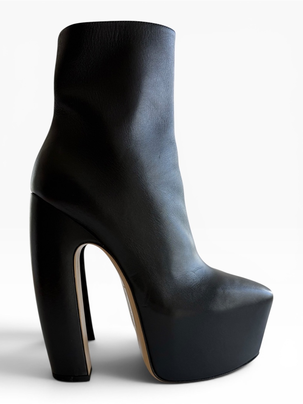 Bottega Veneta Mostra Sculptural Platform Ankle Boots Black Leather Size 38